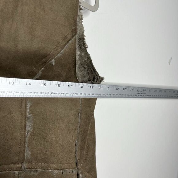 One The Land Vest Womens Medium Faux Fur Lined Faux Suede Brown Casual Boho Open - Picture 12 of 12